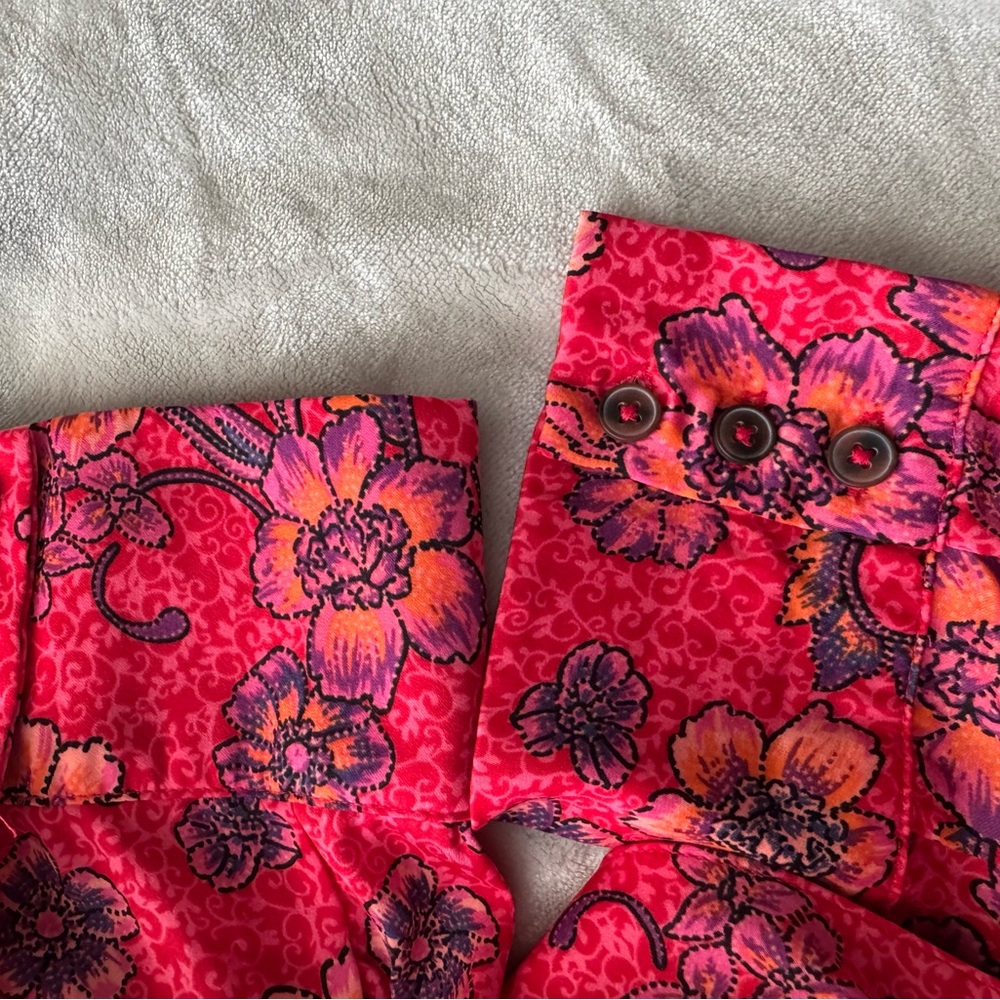 Free People Red Floral Ruched Blouse - Picture 4 of 4